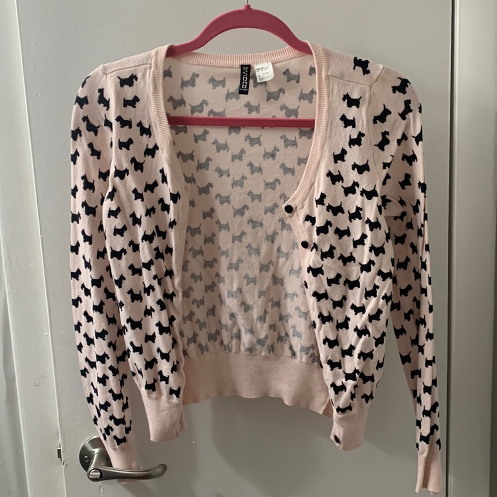 Blush Pink and black buttoned down cardigan.